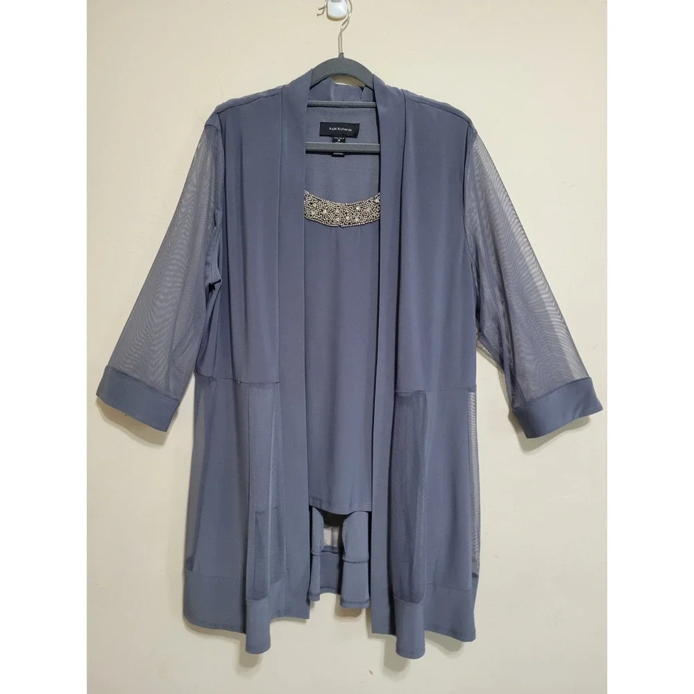 R&M Richards‎ Shrug Top Womens Size 18 Gray Sparkle Sequin Layered Shirt Stretch
